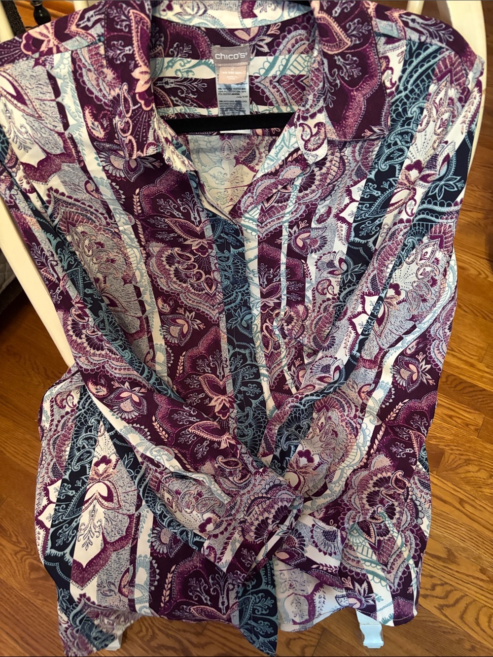 Chico's Purple and Light Blue Paisley Button-Front Shirt